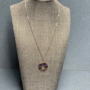 Pansy Pendant Necklace 18 In Purple Gold Edging Purple Yellow Green Silver Chain